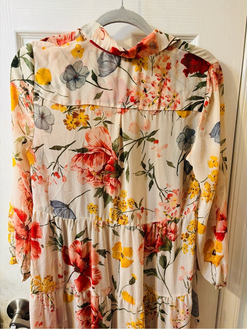 Zara Cream Floral Tiered Midi Dress with Pink & Yellow Blooms - Picture 5 of 5